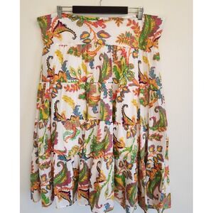 Lauren Ralph Lauren Womens Tiered Midi Skirt White Colorful Paisley‎ L/XL Boho